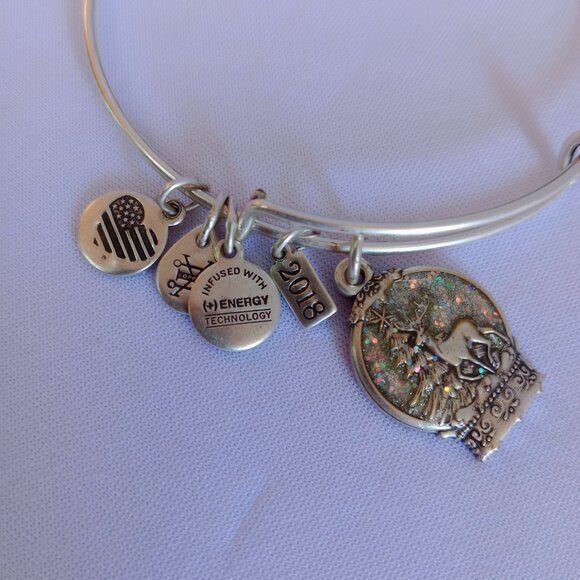 ⭐ Alex and Ani 2018 Christmas Snow Reindeer Globe Charm Collectible Bracelet - Picture 3 of 4